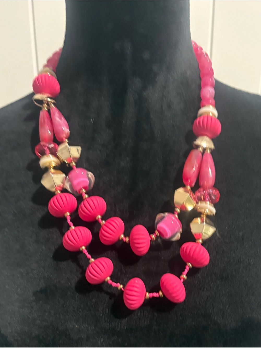Natasha Couture Fuchsia Beaded Necklace with Gold Accents